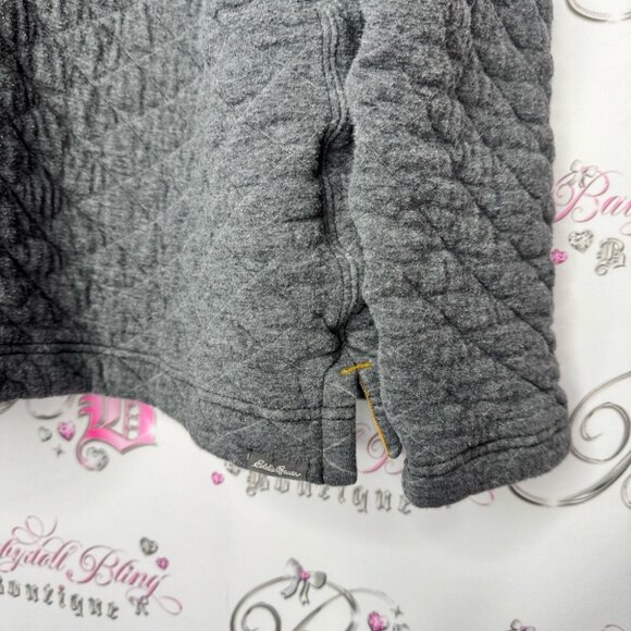 Eddie Bauer jacket pull over quilted sweater grey logos comfy thick warm quilt - Picture 5 of 10